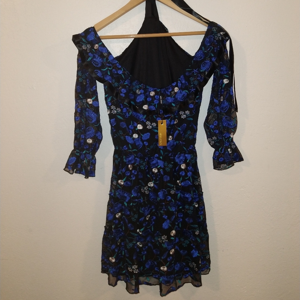 NWT ALEXIA ADMOR Royal Blue Floral Off The Shoulder Dress - Picture 8 of 10